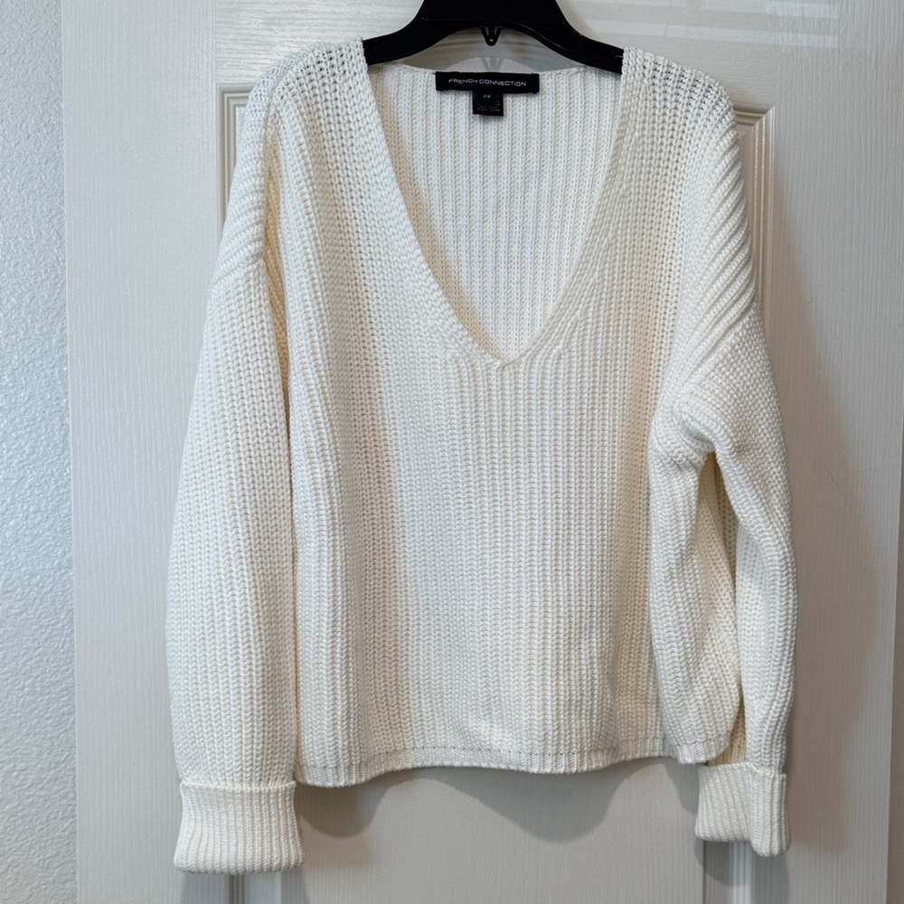 French Connection Women's V-Neck Cream Sweater